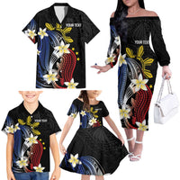 Personalized Philippines Tribal Family Matching Off The Shoulder Long Sleeve Dress and Hawaiian Shirt Tropical Waves - Plumeria LT7 - Polynesian Pride