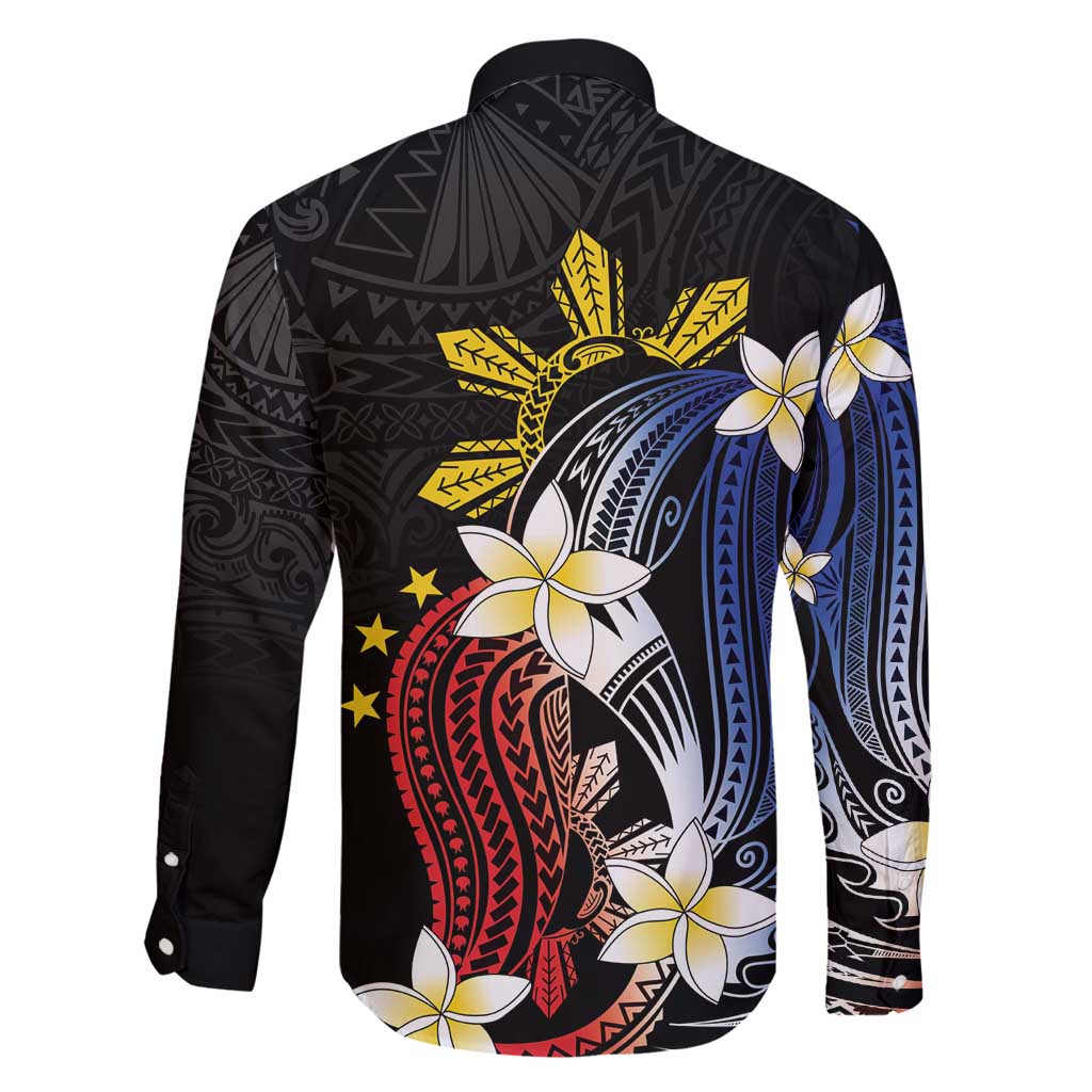 Personalized Philippines Tribal Family Matching Off Shoulder Maxi Dress and Hawaiian Shirt Tropical Waves - Plumeria