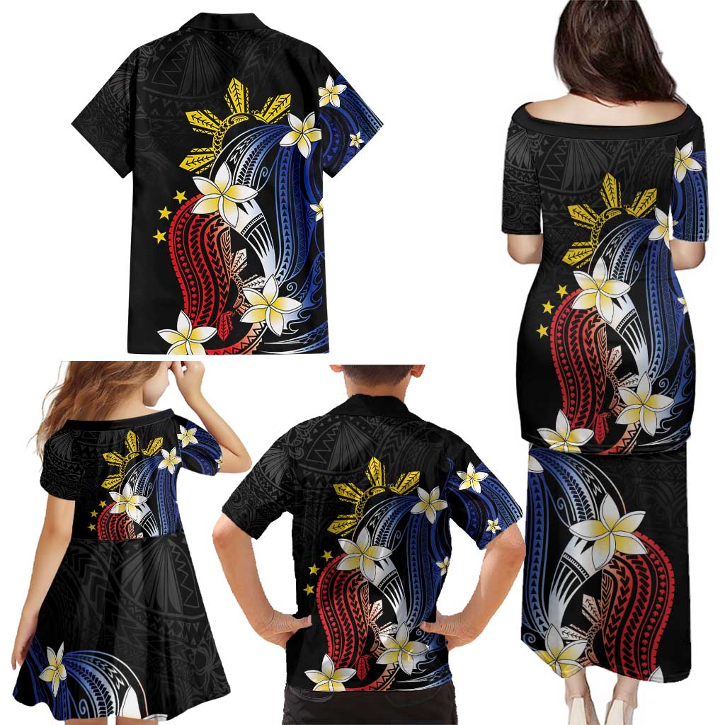 Personalized Philippines Tribal Family Matching Puletasi and Hawaiian Shirt Tropical Waves - Plumeria