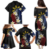 Personalized Philippines Tribal Family Matching Puletasi and Hawaiian Shirt Tropical Waves - Plumeria