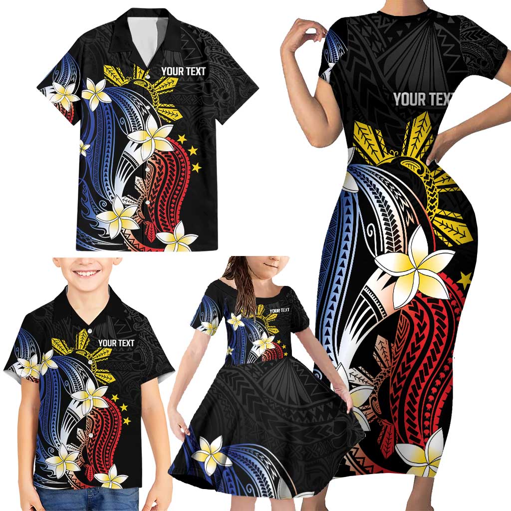 Personalized Philippines Tribal Family Matching Short Sleeve Bodycon Dress and Hawaiian Shirt Tropical Waves - Plumeria LT7 - Polynesian Pride