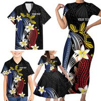 Personalized Philippines Tribal Family Matching Short Sleeve Bodycon Dress and Hawaiian Shirt Tropical Waves - Plumeria LT7 - Polynesian Pride