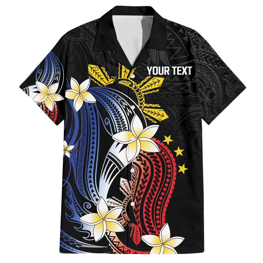 Personalized Philippines Tribal Family Matching Short Sleeve Bodycon Dress and Hawaiian Shirt Tropical Waves - Plumeria LT7 Dad's Shirt - Short Sleeve Black - Polynesian Pride