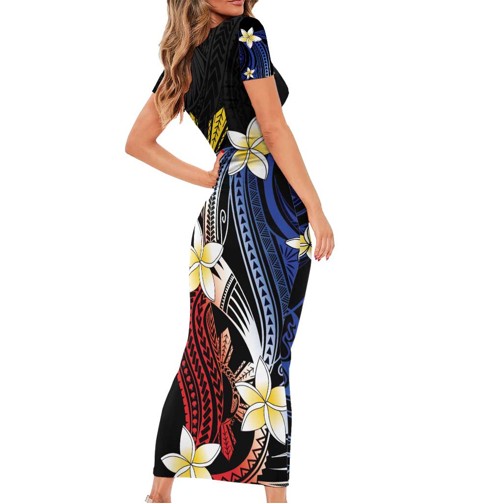 Personalized Philippines Tribal Family Matching Short Sleeve Bodycon Dress and Hawaiian Shirt Tropical Waves - Plumeria LT7 - Polynesian Pride