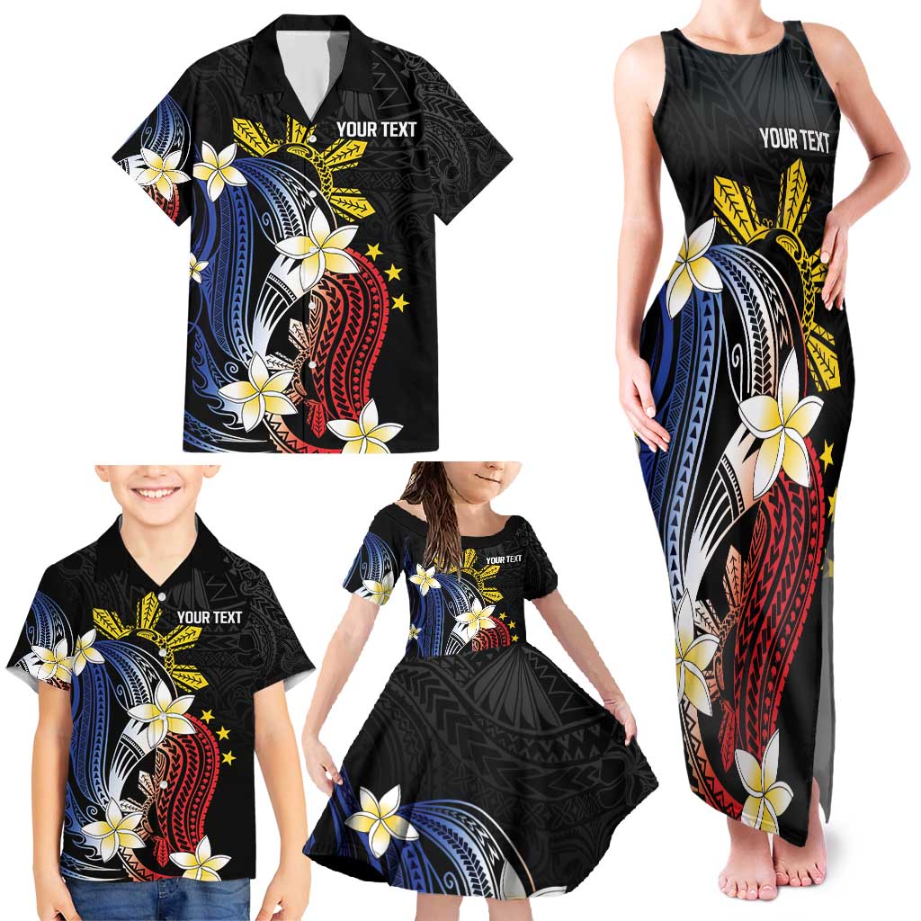 Personalized Philippines Tribal Family Matching Tank Maxi Dress and Hawaiian Shirt Tropical Waves - Plumeria LT7 - Polynesian Pride