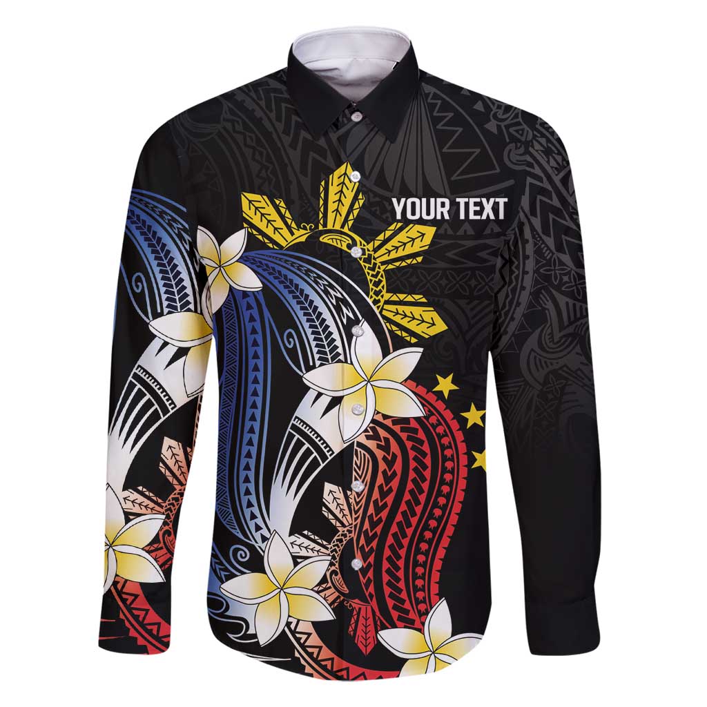 Personalized Philippines Tribal Family Matching Tank Maxi Dress and Hawaiian Shirt Tropical Waves - Plumeria LT7 Dad's Shirt - Long Sleeve Black - Polynesian Pride