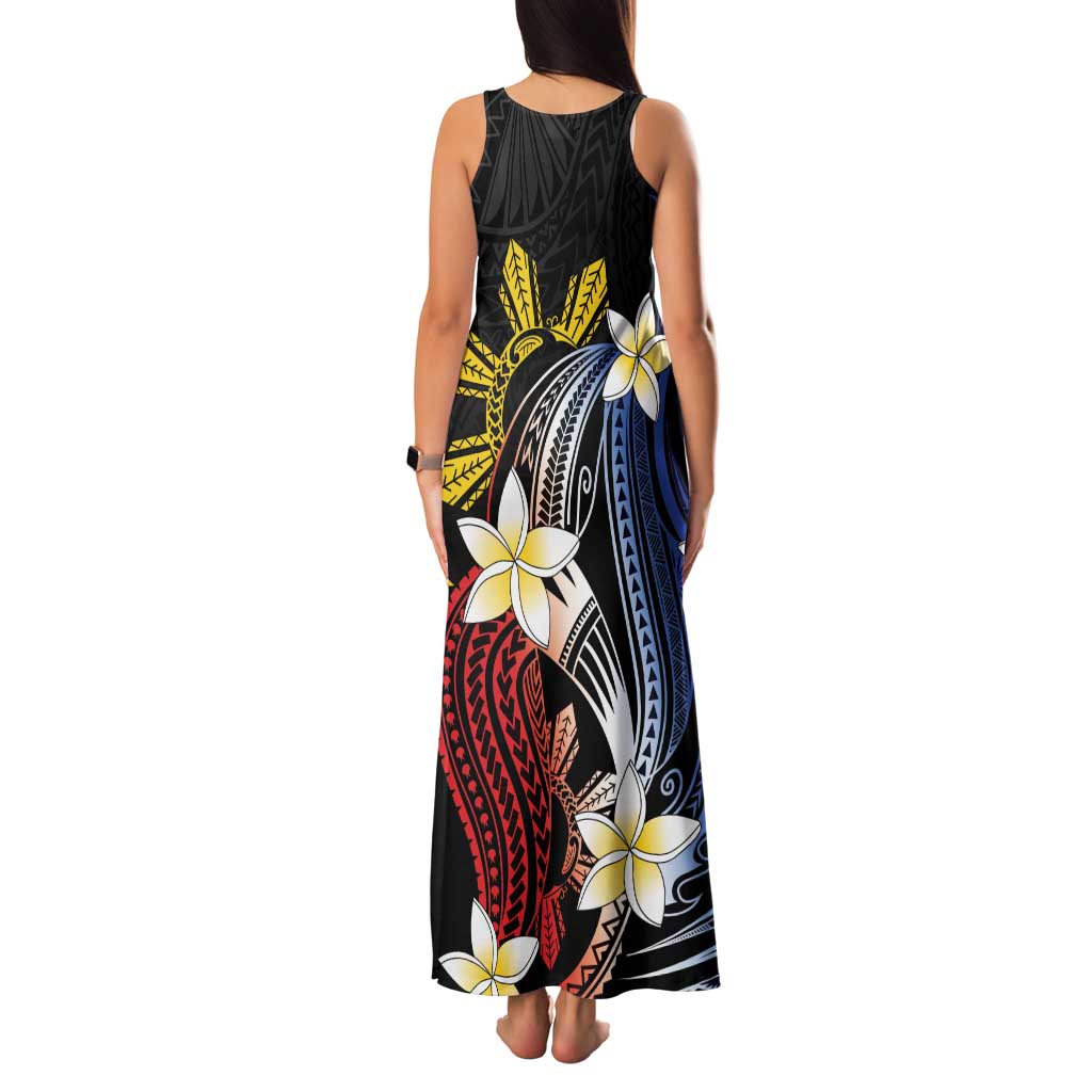 Personalized Philippines Tribal Family Matching Tank Maxi Dress and Hawaiian Shirt Tropical Waves - Plumeria LT7 - Polynesian Pride