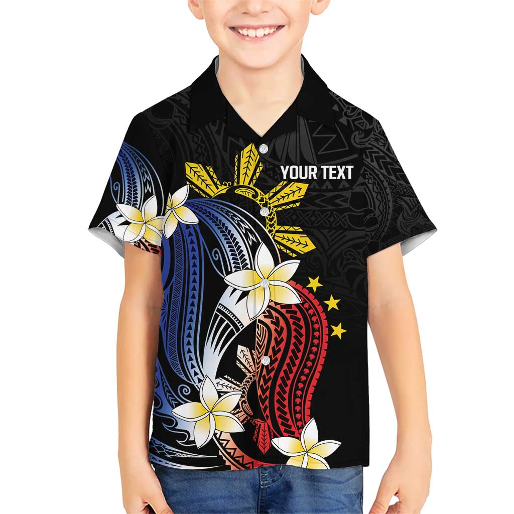 Personalized Philippines Tribal Kid Hawaiian Shirt Tropical Waves - Plumeria