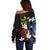 Personalized Philippines Tribal Off Shoulder Sweater Tropical Waves - Plumeria
