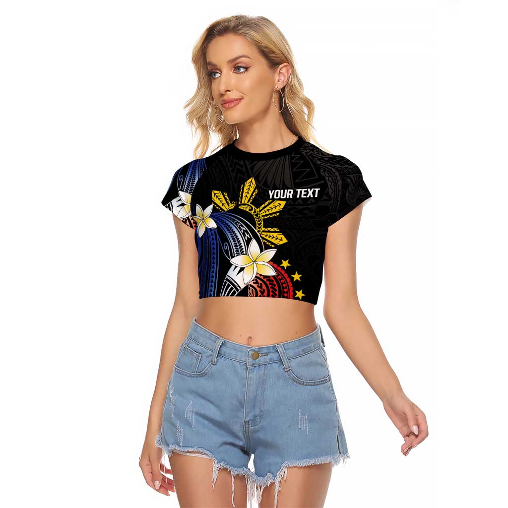 Personalized Philippines Tribal Raglan Cropped T Shirt Tropical Waves - Plumeria