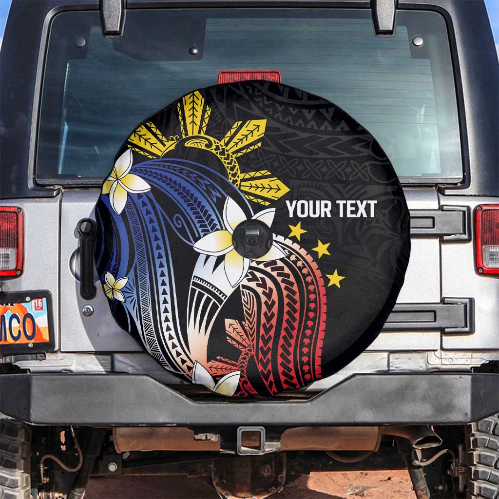 Personalized Philippines Tribal Spare Tire Cover Tropical Waves - Plumeria