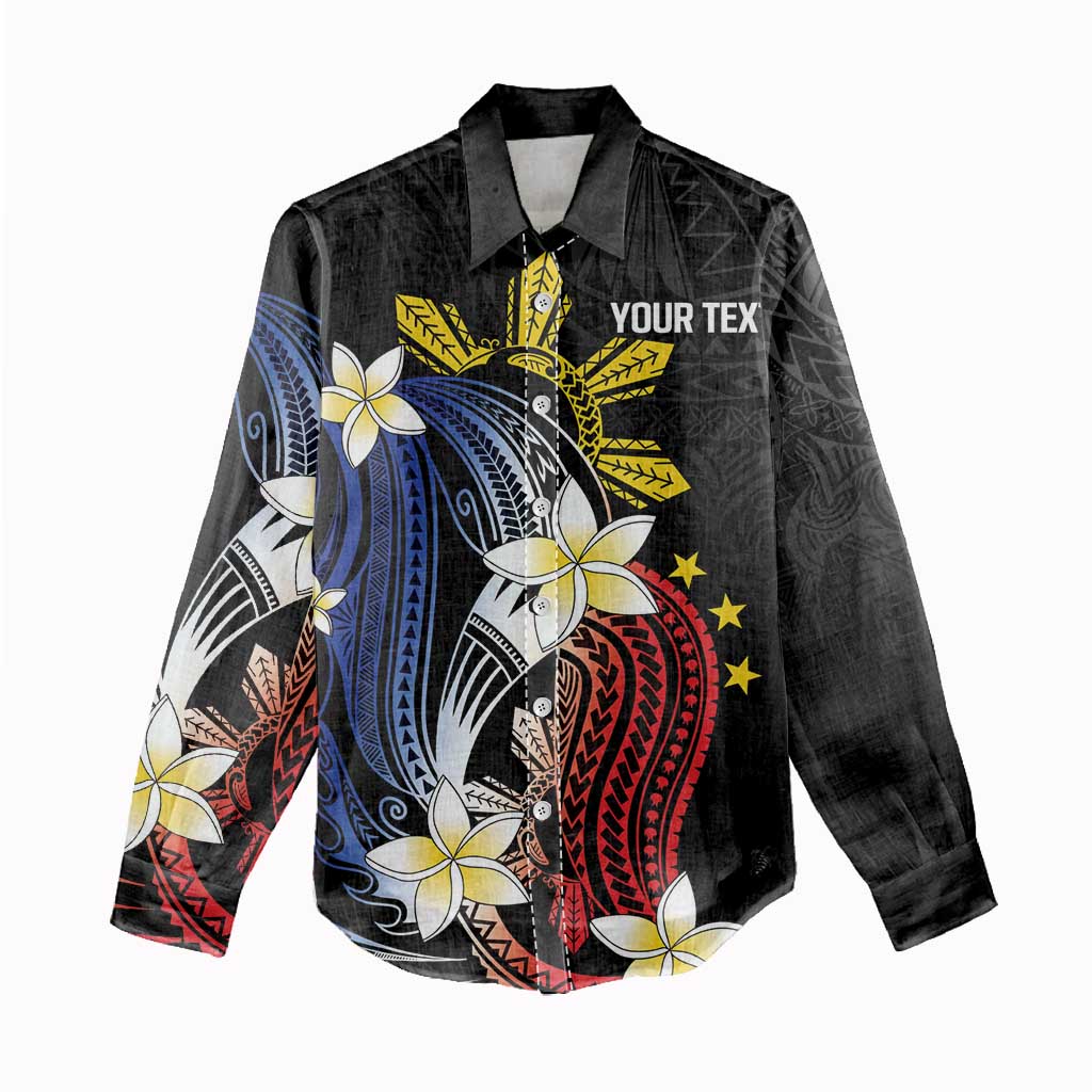 Personalized Philippines Tribal Women Casual Shirt Tropical Waves - Plumeria LT7 - Polynesian Pride