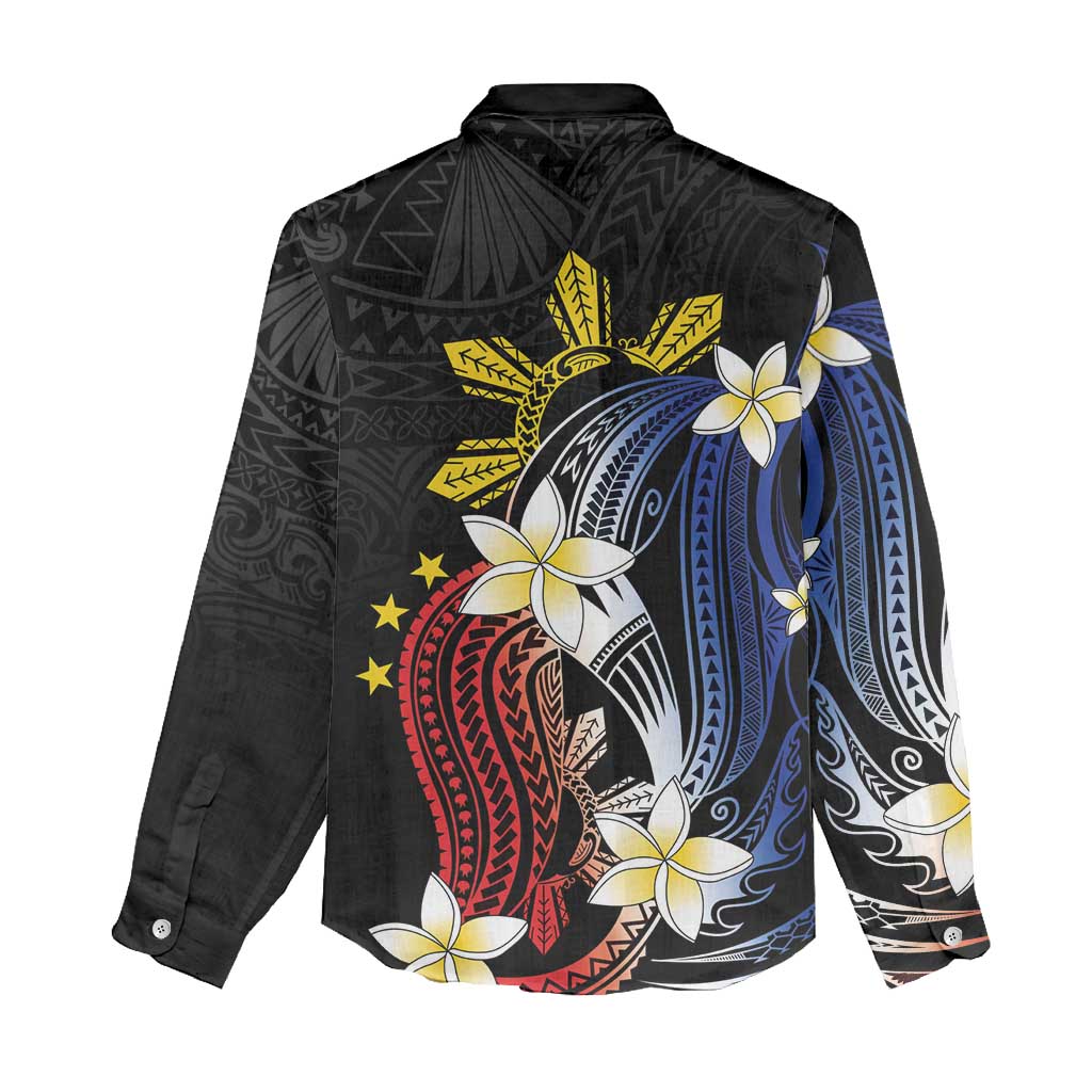Personalized Philippines Tribal Women Casual Shirt Tropical Waves - Plumeria LT7 - Polynesian Pride