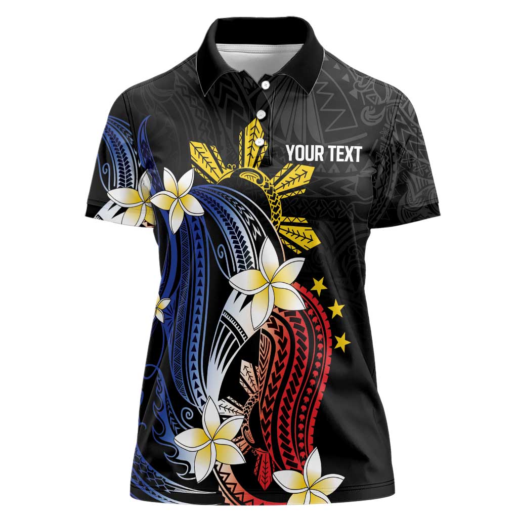 Personalized Philippines Tribal Women Polo Shirt Tropical Waves - Plumeria