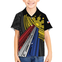 Philippines Sun Family Matching Long Sleeve Bodycon Dress and Hawaiian Shirt Pasifika Tribal Style LT7 Son's Shirt Black - Polynesian Pride