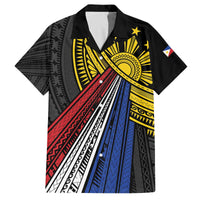 Philippines Sun Family Matching Off The Shoulder Long Sleeve Dress and Hawaiian Shirt Pasifika Tribal Style LT7 Dad's Shirt - Short Sleeve Black - Polynesian Pride