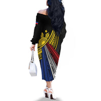Philippines Sun Family Matching Off The Shoulder Long Sleeve Dress and Hawaiian Shirt Pasifika Tribal Style LT7 - Polynesian Pride
