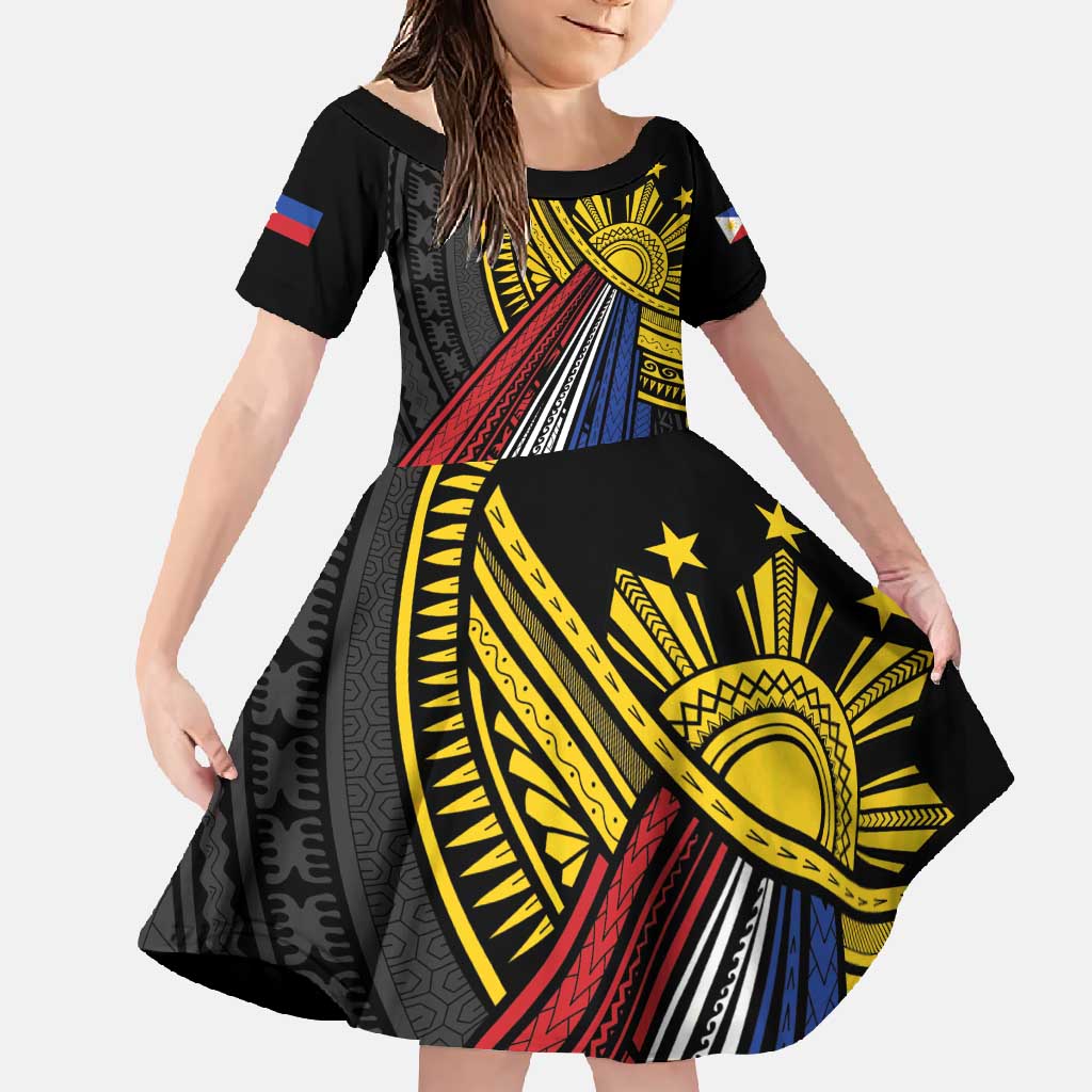 Philippines Sun Family Matching Off Shoulder Maxi Dress and Hawaiian Shirt Pasifika Tribal Style