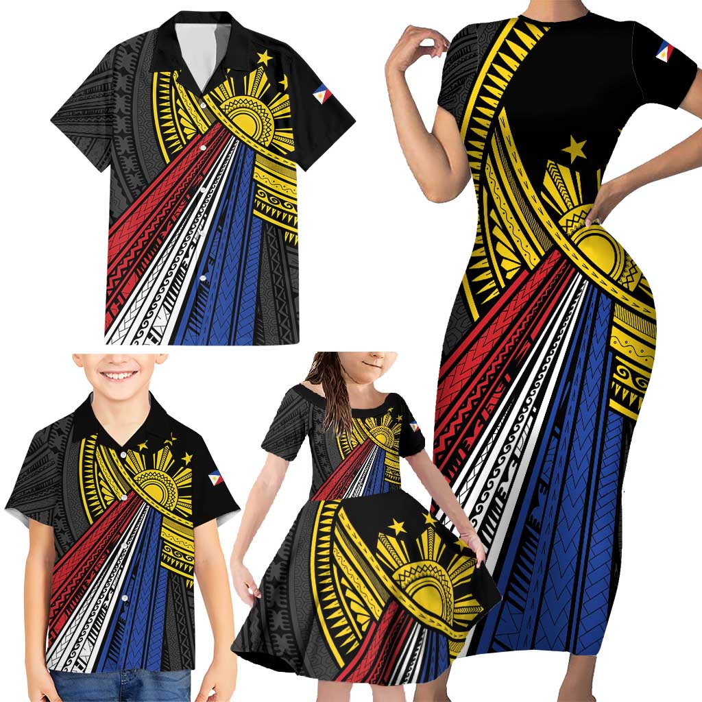 Philippines Sun Family Matching Short Sleeve Bodycon Dress and Hawaiian Shirt Pasifika Tribal Style LT7 - Polynesian Pride