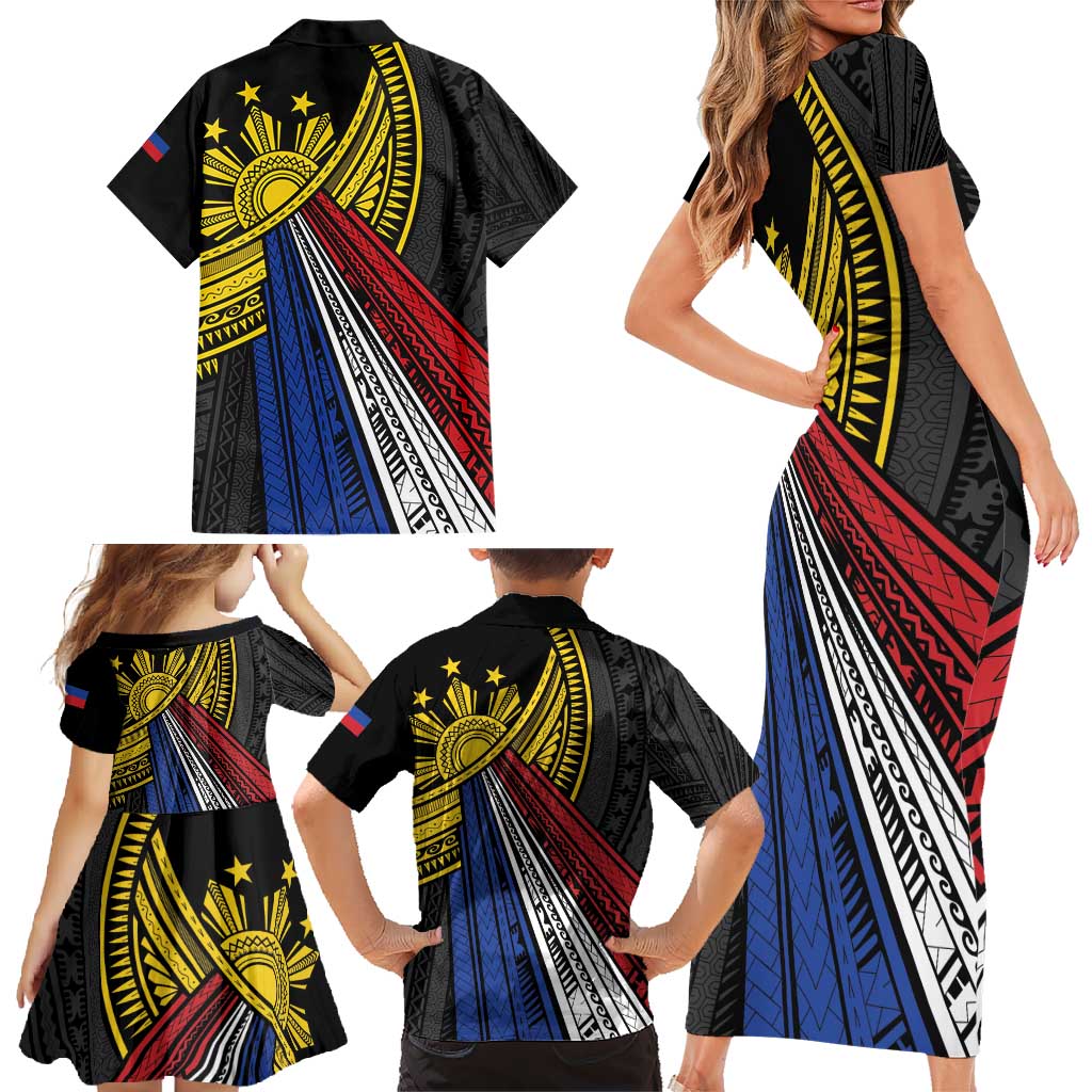 Philippines Sun Family Matching Short Sleeve Bodycon Dress and Hawaiian Shirt Pasifika Tribal Style LT7 - Polynesian Pride