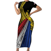 Philippines Sun Family Matching Short Sleeve Bodycon Dress and Hawaiian Shirt Pasifika Tribal Style LT7 Mom's Dress Black - Polynesian Pride