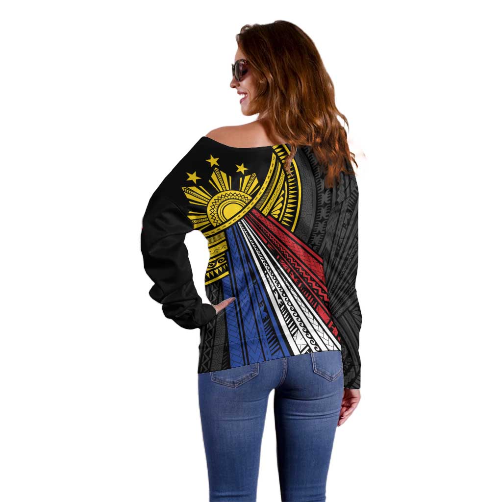 Philippines Sun Off Shoulder Sweater Pasifika Tribal Style