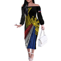 Philippines Sun Off The Shoulder Long Sleeve Dress Pasifika Tribal Style