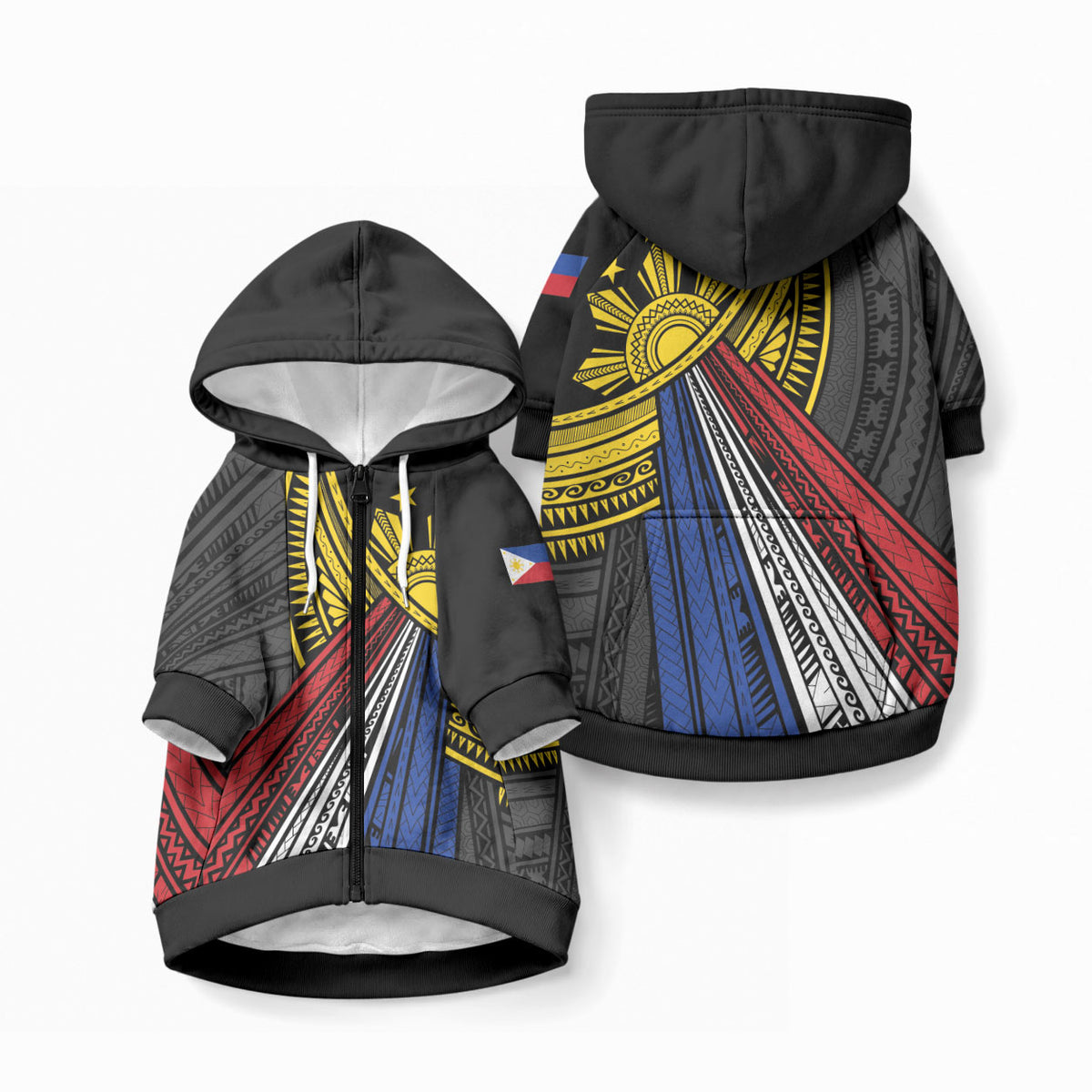 Philippines Sun Pet Hoodie Pasifika Tribal Style LT7 Zip-up Black - Polynesian Pride