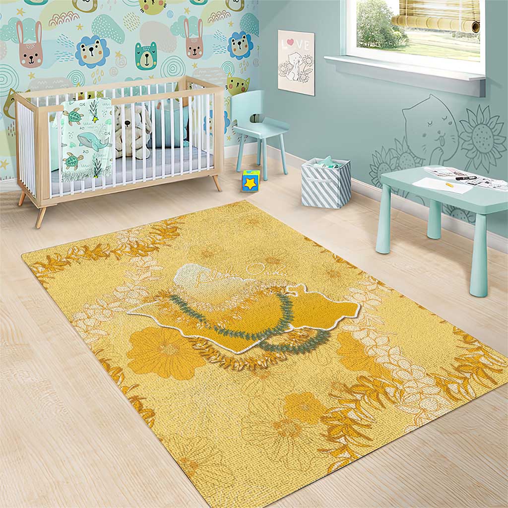Hawaii Oahu Island Flowers Lei Area Rug Yellow Ilima Mix Plumeria