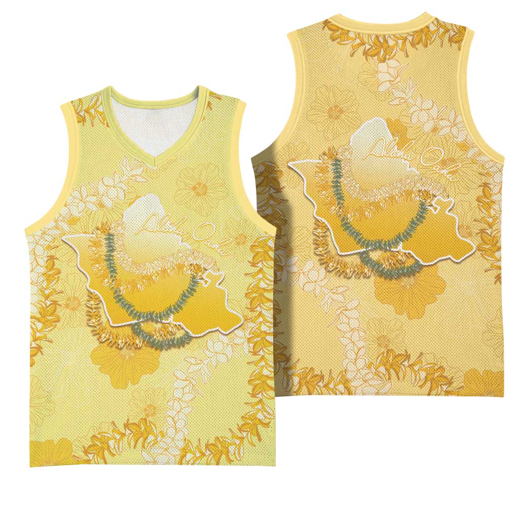 Hawaii Oahu Island Flowers Lei Basketball Jersey Yellow Ilima Mix Plumeria