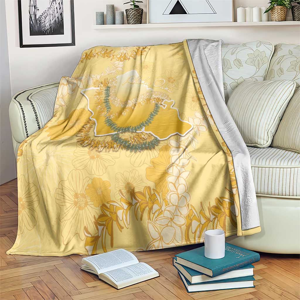 Hawaii Oahu Island Flowers Lei Blanket Yellow Ilima Mix Plumeria