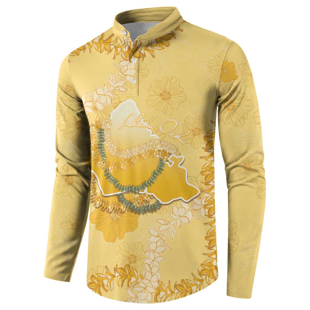 Hawaii Oahu Island Flowers Lei Button Sweatshirt Yellow Ilima Mix Plumeria