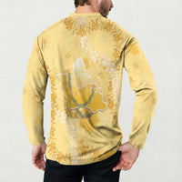 Hawaii Oahu Island Flowers Lei Button Sweatshirt Yellow Ilima Mix Plumeria