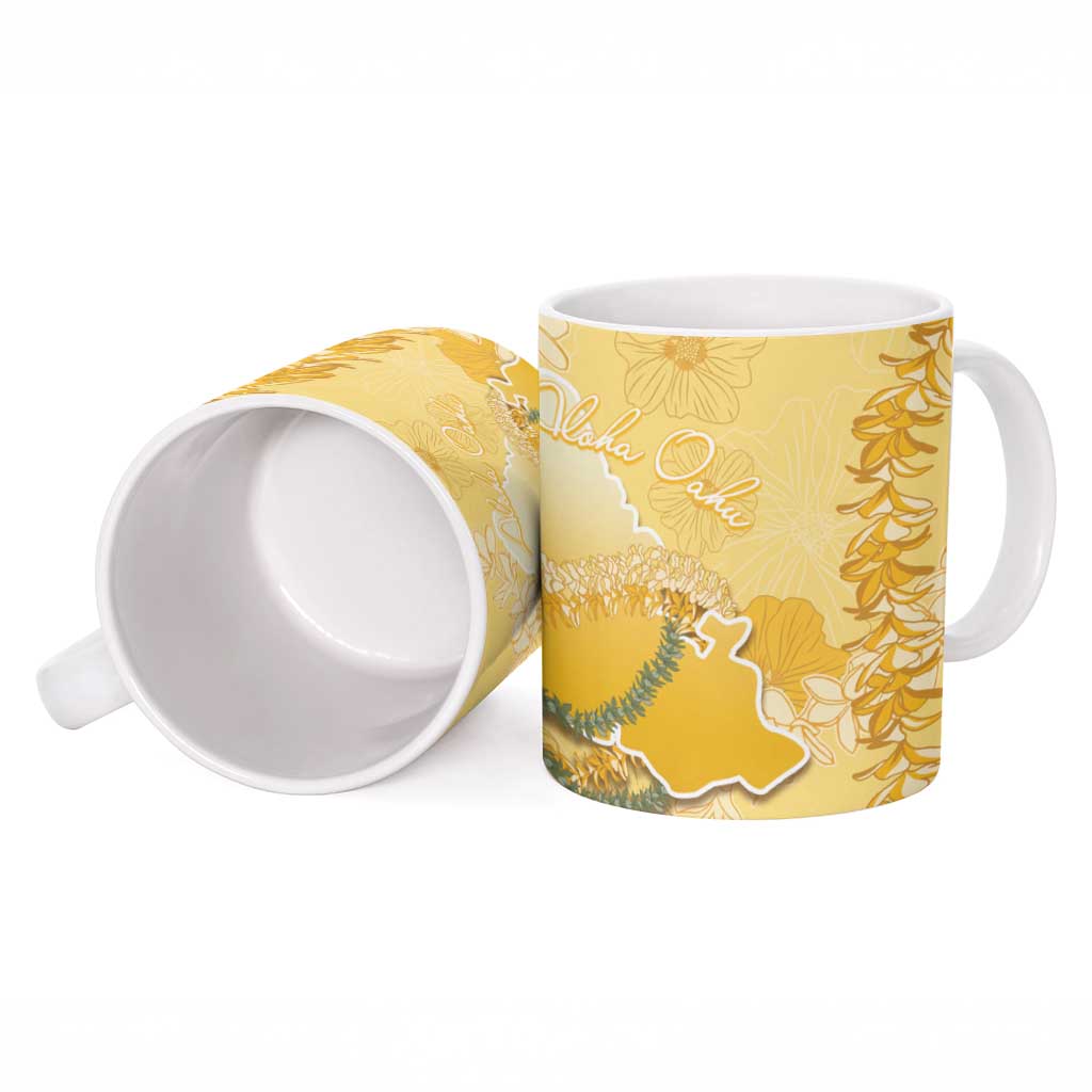 Hawaii Oahu Island Flowers Lei Ceramic Mug Yellow Ilima Mix Plumeria