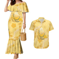 Hawaii Oahu Island Flowers Lei Couples Matching Mermaid Dress and Hawaiian Shirt Yellow Ilima Mix Plumeria LT7 Yellow - Polynesian Pride