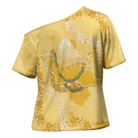 Hawaii Oahu Island Flowers Lei Cross Shoulder Shirt Yellow Ilima Mix Plumeria