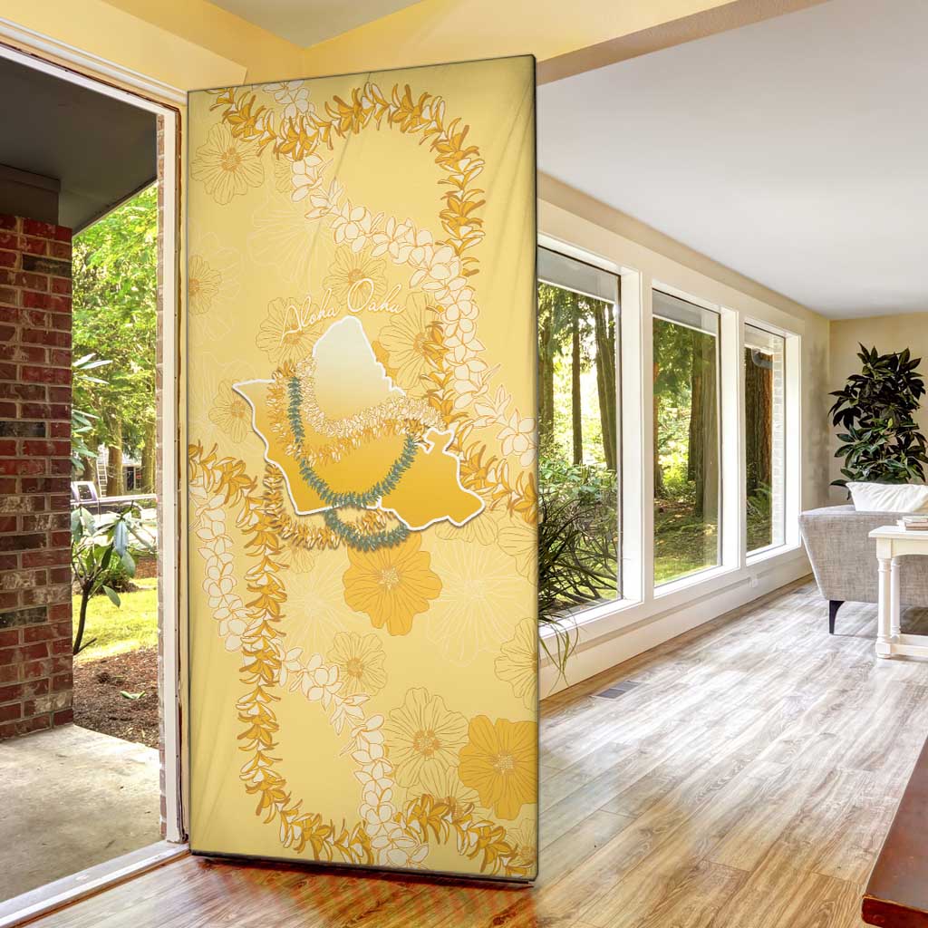 Hawaii Oahu Island Flowers Lei Door Cover Yellow Ilima Mix Plumeria