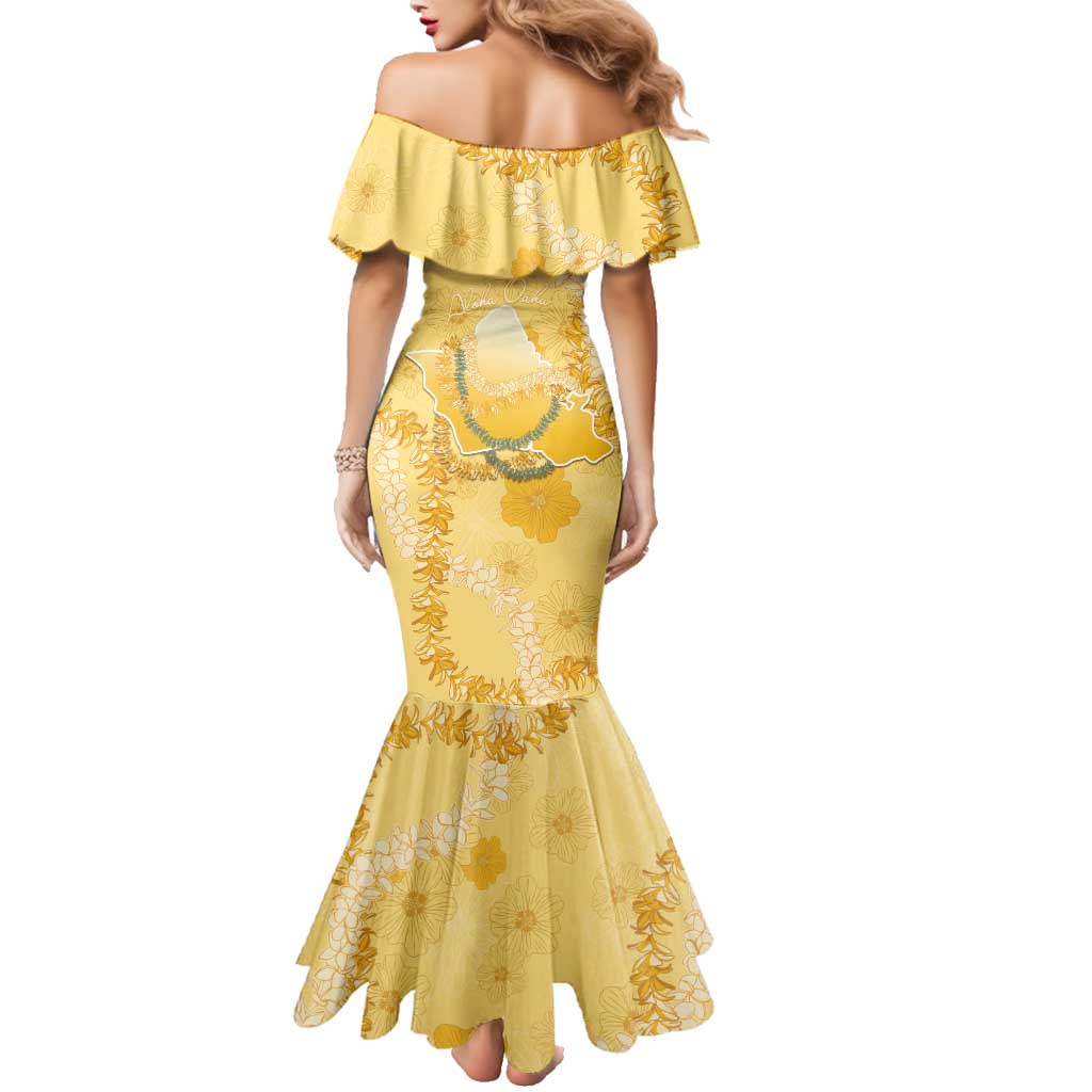 Hawaii Oahu Island Flowers Lei Family Matching Mermaid Dress and Hawaiian Shirt Yellow Ilima Mix Plumeria LT7 - Polynesian Pride