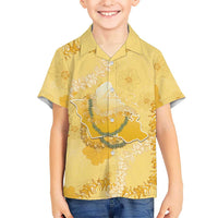 Hawaii Oahu Island Flowers Lei Family Matching Off Shoulder Short Dress and Hawaiian Shirt Yellow Ilima Mix Plumeria LT7 Son's Shirt Yellow - Polynesian Pride