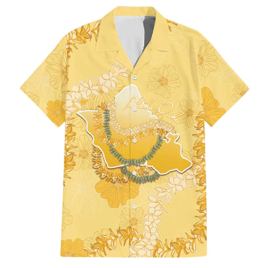 Hawaii Oahu Island Flowers Lei Family Matching Summer Maxi Dress and Hawaiian Shirt Yellow Ilima Mix Plumeria LT7 Dad's Shirt - Short Sleeve Yellow - Polynesian Pride