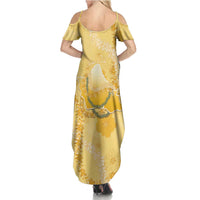 Hawaii Oahu Island Flowers Lei Family Matching Summer Maxi Dress and Hawaiian Shirt Yellow Ilima Mix Plumeria LT7 - Polynesian Pride