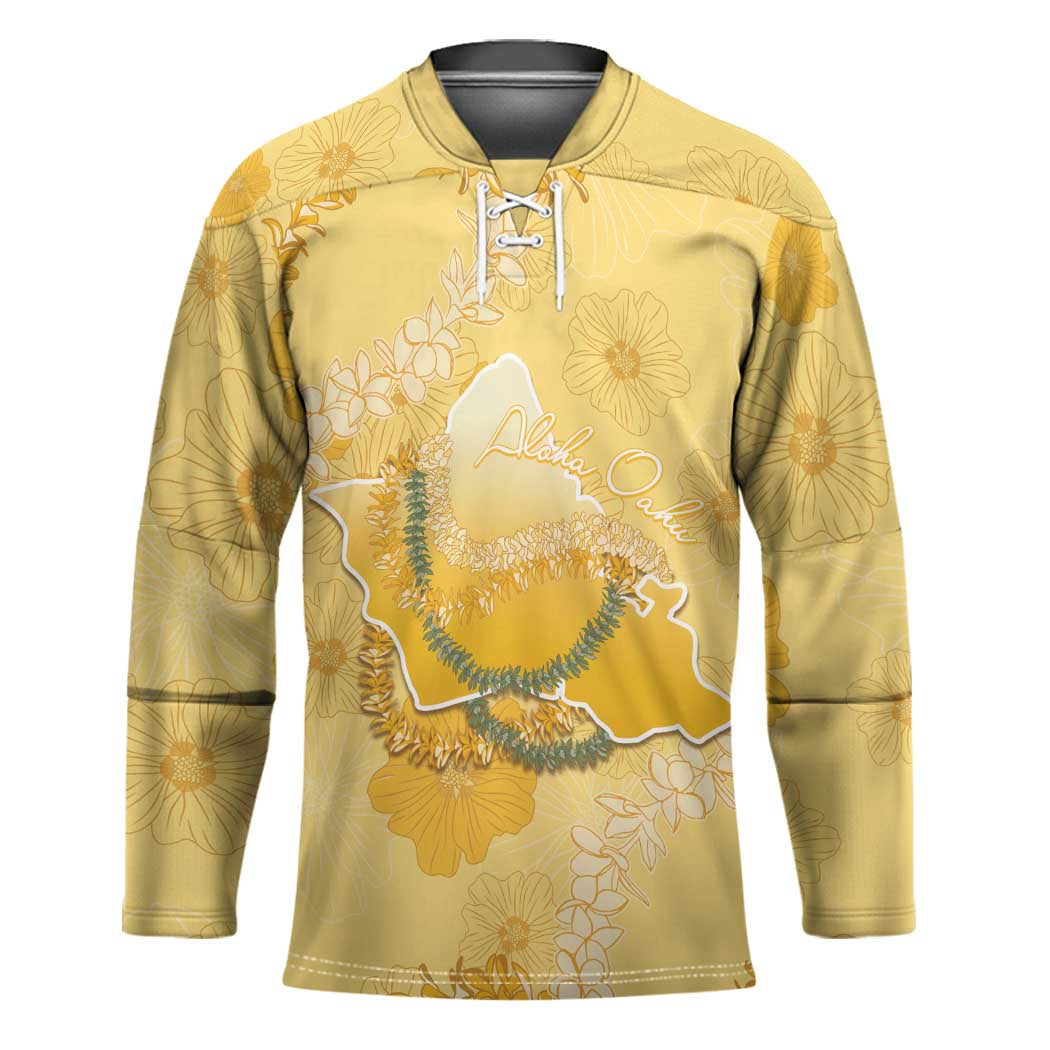 Hawaii Oahu Island Flowers Lei Hockey Jersey Yellow Ilima Mix Plumeria