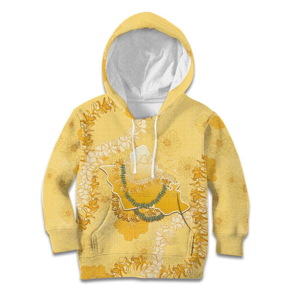 Hawaii Oahu Island Flowers Lei Kid Hoodie Yellow Ilima Mix Plumeria