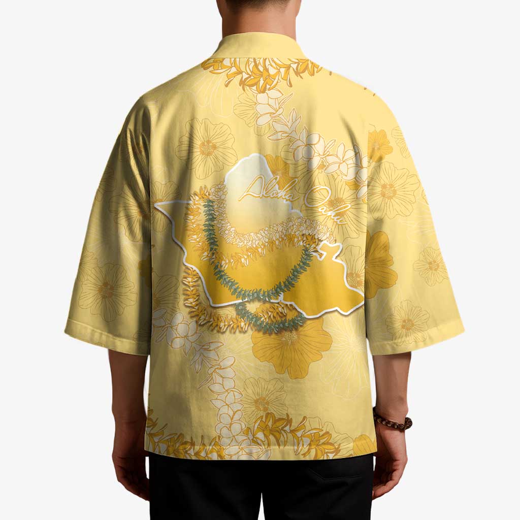 Hawaii Oahu Island Flowers Lei Kimono Yellow Ilima Mix Plumeria