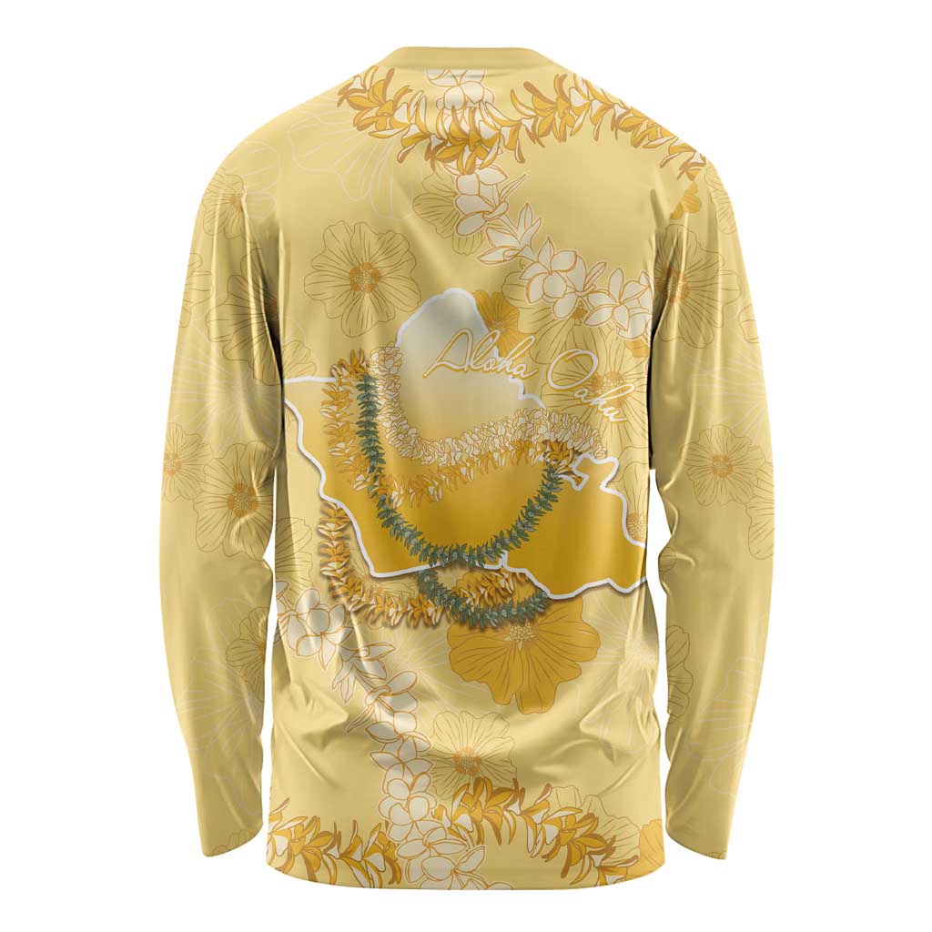 Hawaii Oahu Island Flowers Lei Long Sleeve Shirt Yellow Ilima Mix Plumeria