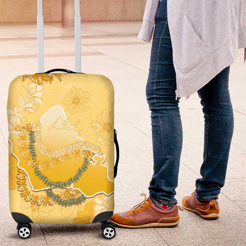 Hawaii Oahu Island Flowers Lei Luggage Cover Yellow Ilima Mix Plumeria