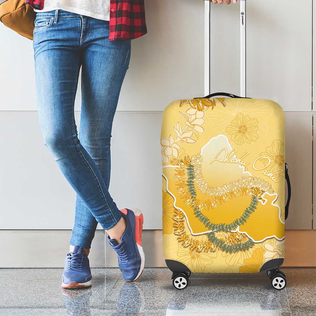 Hawaii Oahu Island Flowers Lei Luggage Cover Yellow Ilima Mix Plumeria