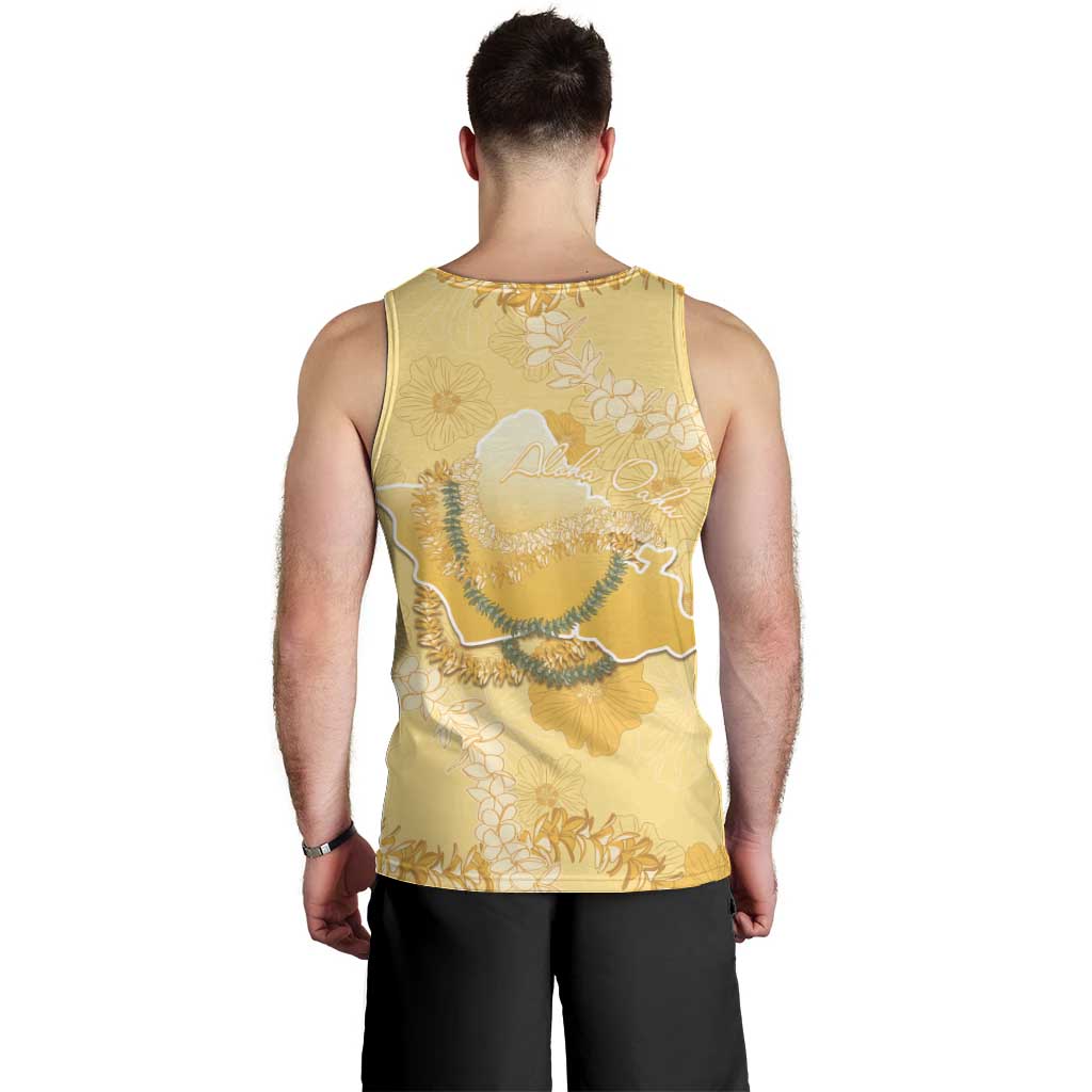 Hawaii Oahu Island Flowers Lei Men Tank Top Yellow Ilima Mix Plumeria