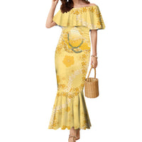 Hawaii Oahu Island Flowers Lei Mermaid Dress Yellow Ilima Mix Plumeria