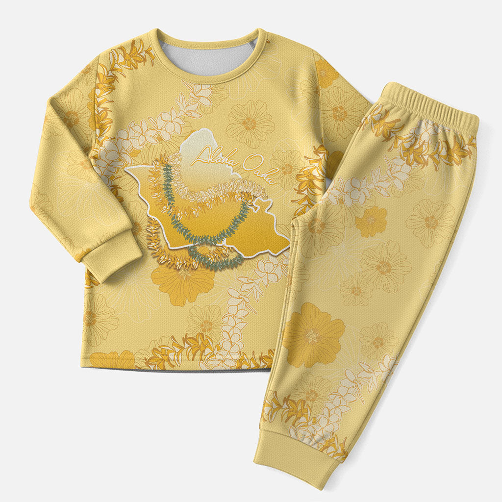 Hawaii Oahu Island Flowers Lei Christmas Pajama Set Yellow Ilima Mix Plumeria